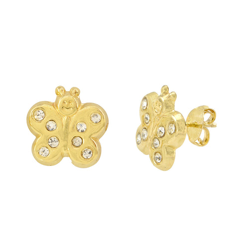 10k Yellow Gold CZ Butterfly Stud Earrings with Pushbacks 9x10 - Jewelryland.com