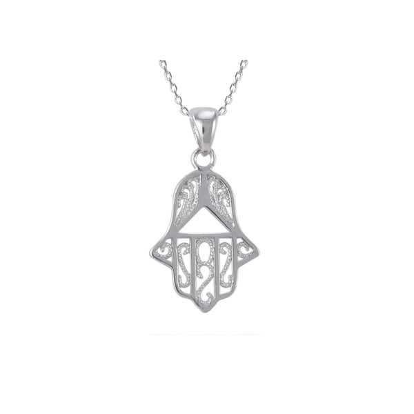 .925 Sterling Silver Hamsa Symbol Pendant Necklace - Jewelryland.com