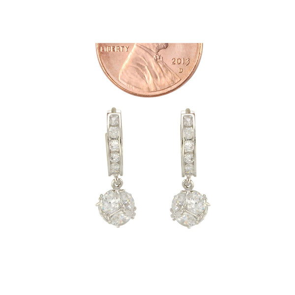 Sterling Silver Huggie Earrings with Sparkle Dangle CZ Cubic Zirconia 13mm x 3mm - Jewelryland.com