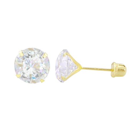 Round Clear CZ Stud Earrings 14k Yellow Gold Screwback Prong Set - Jewelryland.com