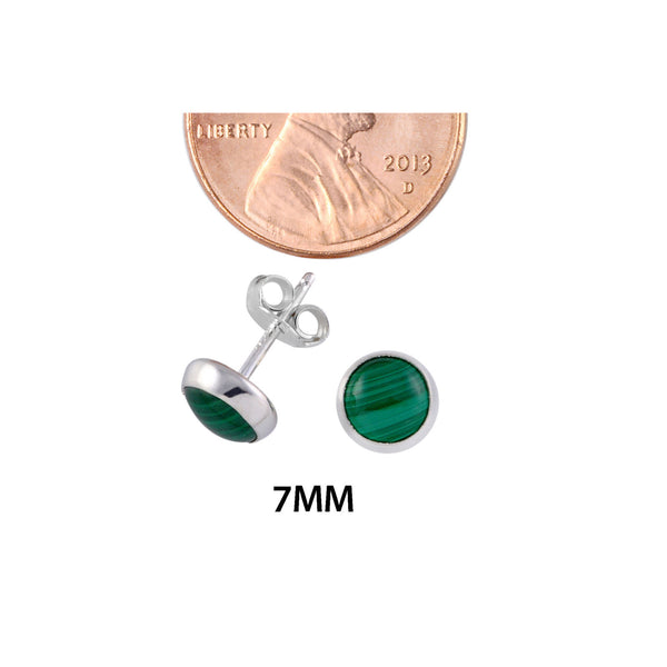 Sterling Silver Green Malachite Gemstone Earrings 7mm Round - Jewelryland.com