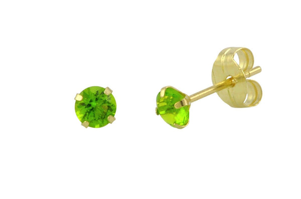 14k Yellow Gold Peridot Green Cubic Zirconia Stud Earrings Round Birthstone CZ - Jewelryland.com