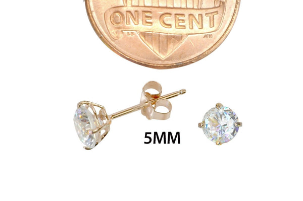 Sterling Silver Rose Gold Plated Round White Cubic Zirconia CZ Stud Earrings - Jewelryland.com
