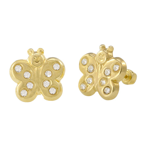 CZ Butterfly Earrings 10k Yellow Gold with Screwbacks 9x10 - Jewelryland.com