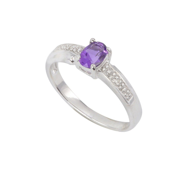 Sterling Silver .01ct Genuine Diamond Ring with 6x4mm Amethyst Stone - Jewelryland.com
