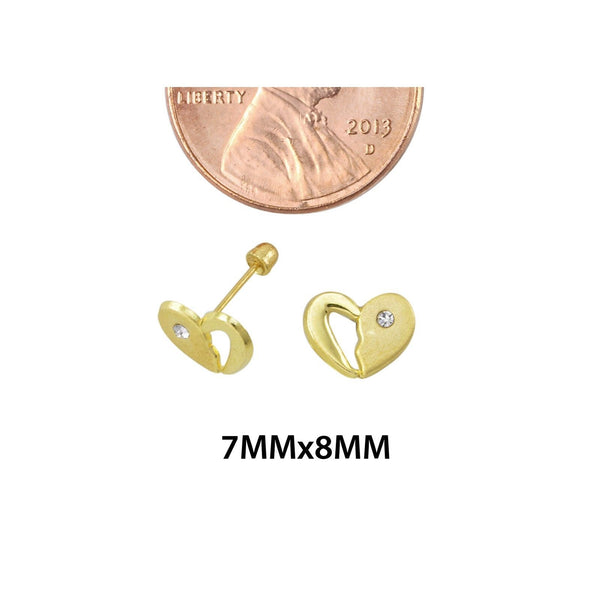 10k Yellow Gold Half Open Heart Stud Earrings Screwbacks White Cubic Zirconia - Jewelryland.com