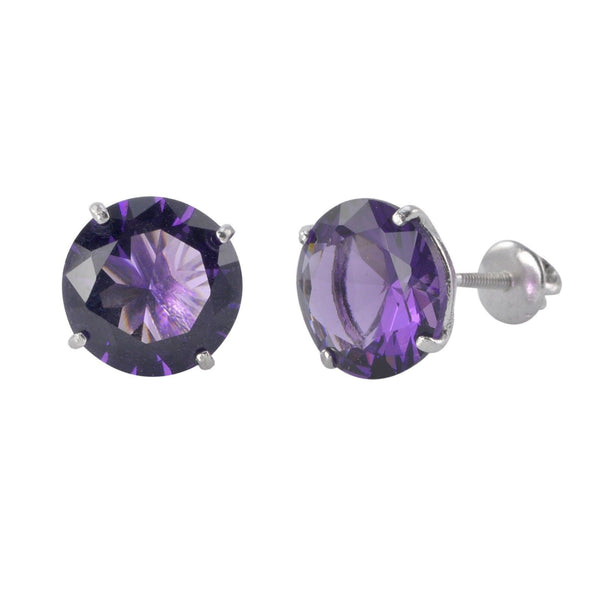 Sterling Silver Stud Earrings Amethyst CZ Cubic Zirconia Screwbacks - Jewelryland.com