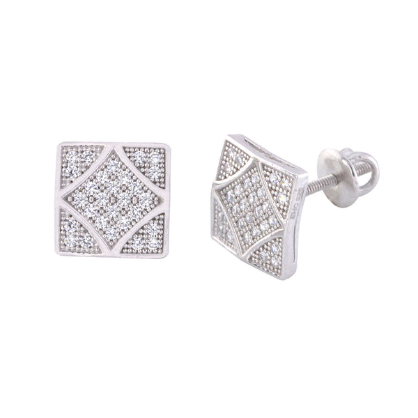 Hip Hop Screwback Stud Earrings Sterling Silver 9mm Square diam shape - Jewelryland.com