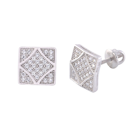 Hip Hop Screwback Stud Earrings Sterling Silver 9mm Square diam shape - Jewelryland.com