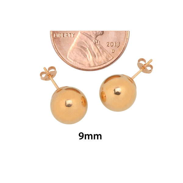 14k Rose Gold Earrings Round Ball Studs High Polish 3mm-9mm - Jewelryland.com