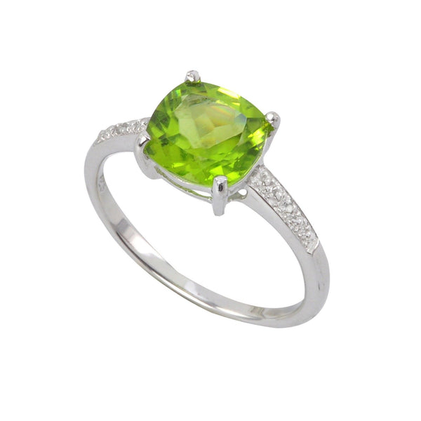 Sterling Silver .01ct Genuine Diamond Ring with Square 8mm Peridot - Jewelryland.com