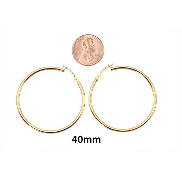 14k Yellow Gold Hoop Earrings 40mm Latch Post Hoops - High Polish 1-1/2" - Jewelryland.com