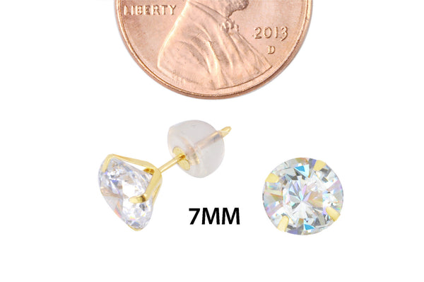 14k Yellow Gold Round CZ Cubic Zirconia Stud Earrings with Safety Silicone Backs - Jewelryland.com