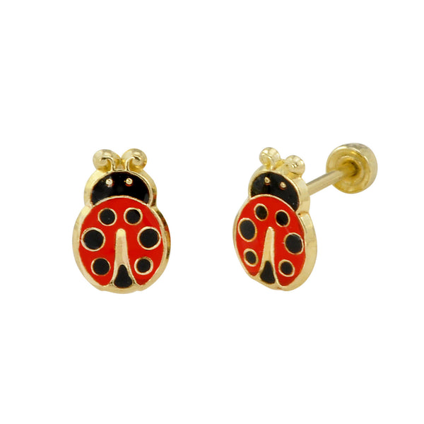 10k Yellow Gold Ladybug Screwback Stud Earrings Hand Painted 8x5 - Jewelryland.com