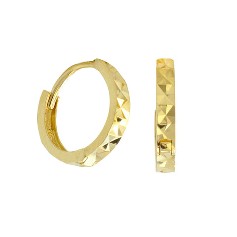 10k Yellow Gold Huggie Hoop Earrings High Polish Laser Cut Design 11mm x 2mm - Jewelryland.com