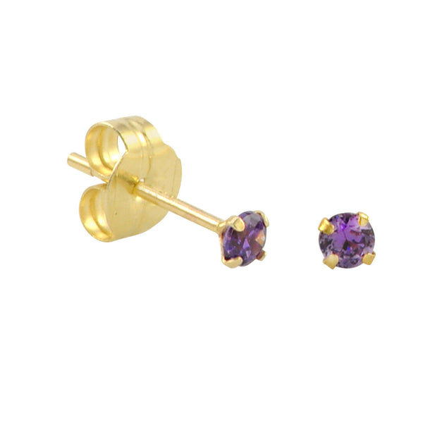10k Yellow Gold Purple Amethyst CZ Stud Earrings Cubic Zirconia Round Prong Set - Jewelryland.com