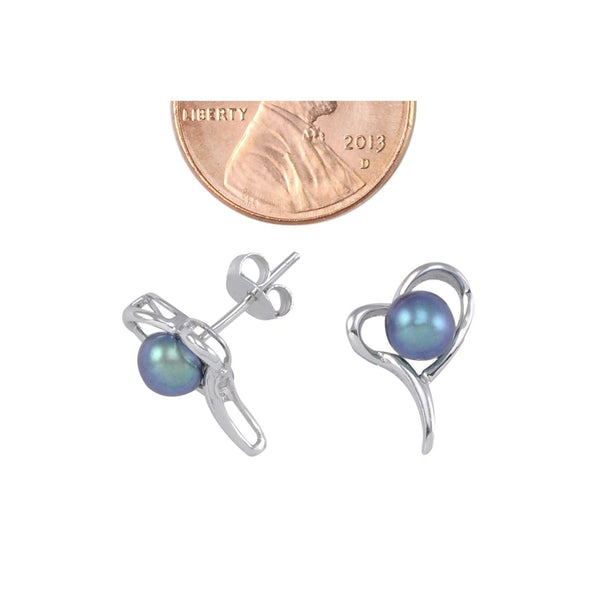 Black Pearl Heart Earrings .925 Sterling Silver - Jewelryland.com