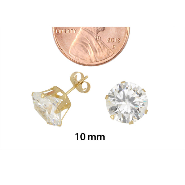 14k Yellow Gold 6 Prong Round Cubic Zirconia CZ Stud Earrings - Jewelryland.com