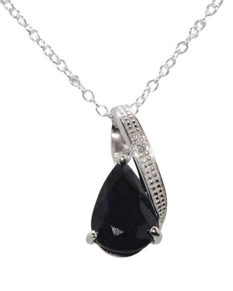 Sterling Silver Diamond (.0033ct) and Dark Sapphire (2.5ct) 18 Inch Necklace - Jewelryland.com
