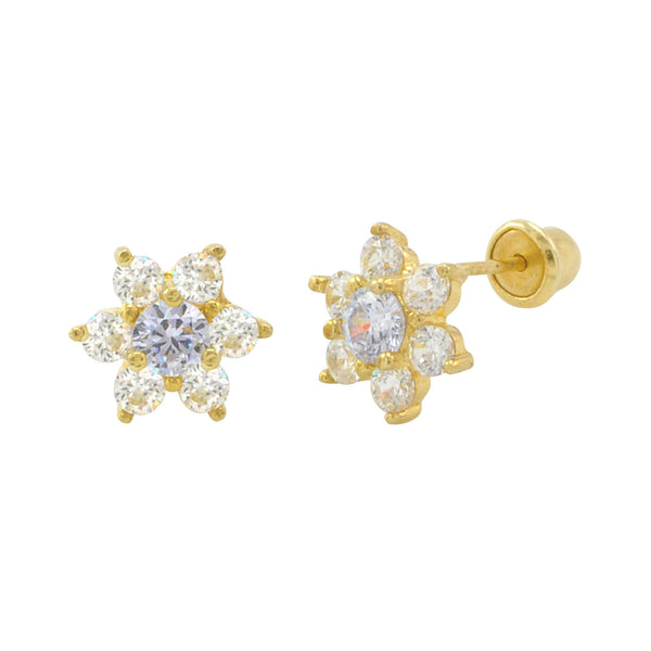Sterling Silver Flower Stud Earrings Light Blue Cubic Zirconia Gold Plated 8mm - Jewelryland.com