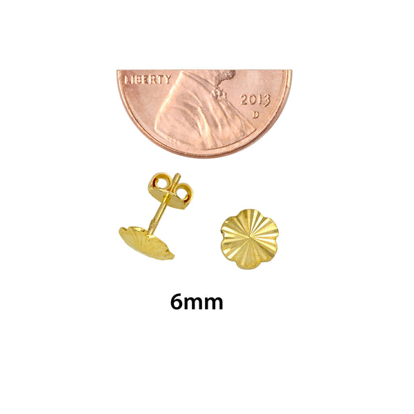 10k Yellow Gold Flower Earrings Laser Cut Design with Pushbacks 6mm - Jewelryland.com