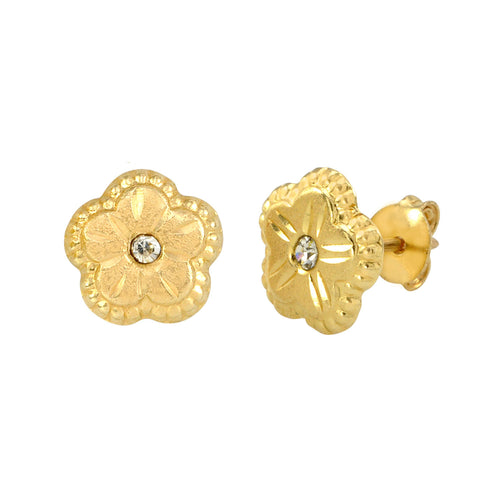 5 Petal Flower with CZ Stud Earrings 10k Yellow Gold with Pushbacks 8mm - Jewelryland.com
