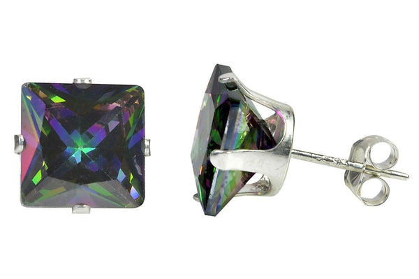 Square Mystic Topaz CZ Prong Stud Earrings .925 Sterling Silver - Jewelryland.com