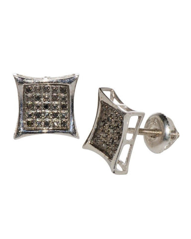 Black Diamond Stud Earrings .10 ct Sterling Silver Kite Shaped with Screw Backs - Jewelryland.com