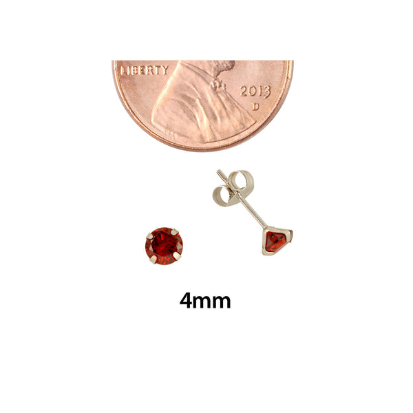10k White Gold Red Garnet CZ Stud Earrings Cubic Zirconia Round Prong Set - Jewelryland.com