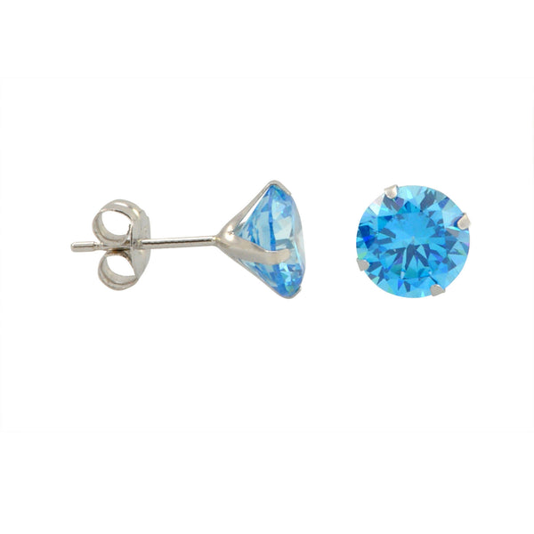 10k White Gold Blue Topaz CZ Stud Earrings Cubic Zirconia Round Prong Set - Jewelryland.com