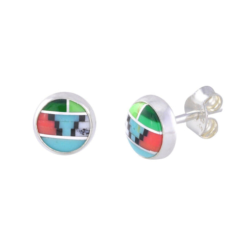 Turquoise Pink Shell Gaspeite Sterling Silver Gemstone Stud Earrings 7mm Round - Jewelryland.com