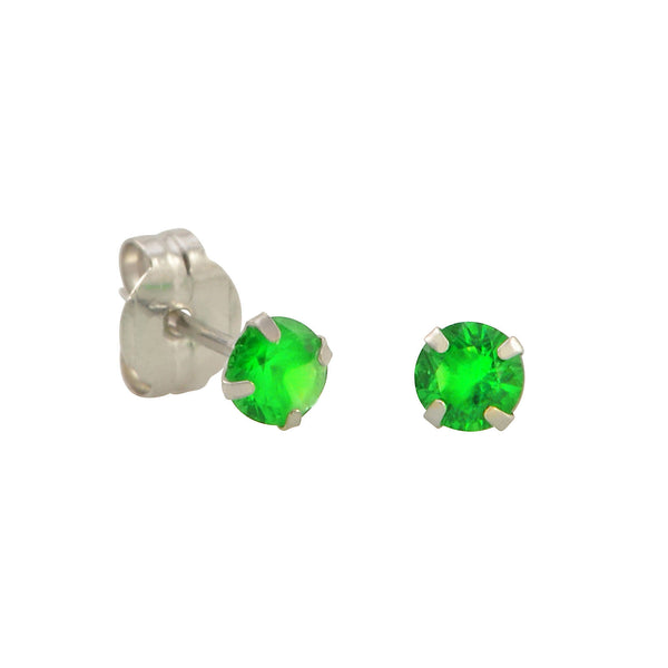 10k White Gold Green Emerald CZ Stud Earrings Cubic Zirconia Round Prong Set - Jewelryland.com