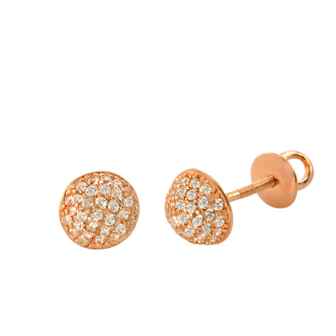 Rose Gold Plated CZ Stud Earrings Screwbacks Clear 7mm Dome Sterling Silver - Jewelryland.com