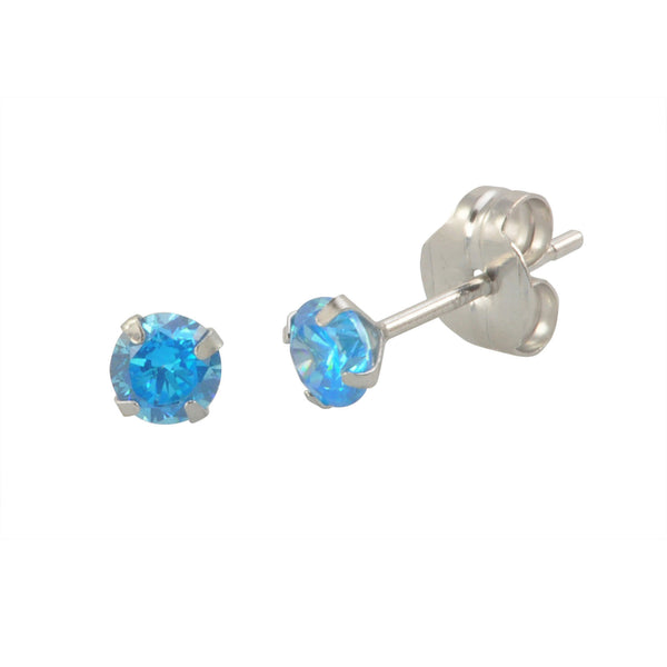 10k White Gold Blue Topaz CZ Stud Earrings Cubic Zirconia Round Prong Set - Jewelryland.com