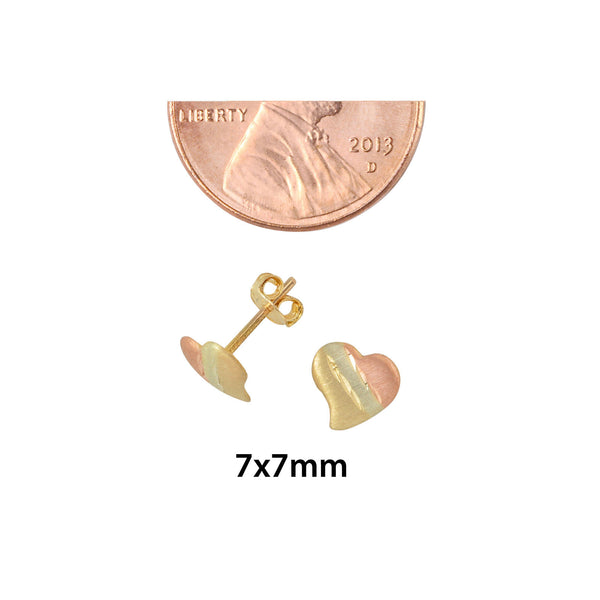 Heart Stud Earrings 10k Gold Two Tone Gold Yellow and Rose Pushbacks 7mm x 7mm - Jewelryland.com
