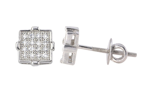 925 Silver Mens Womens CZ Stud Earrings Screw Back 6mm Square - Jewelryland.com
