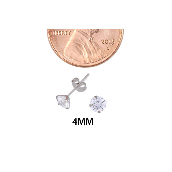 14k White Gold Stud Earrings Round Clear CZ Prong Setting Butterfly Pushbacks - Jewelryland.com