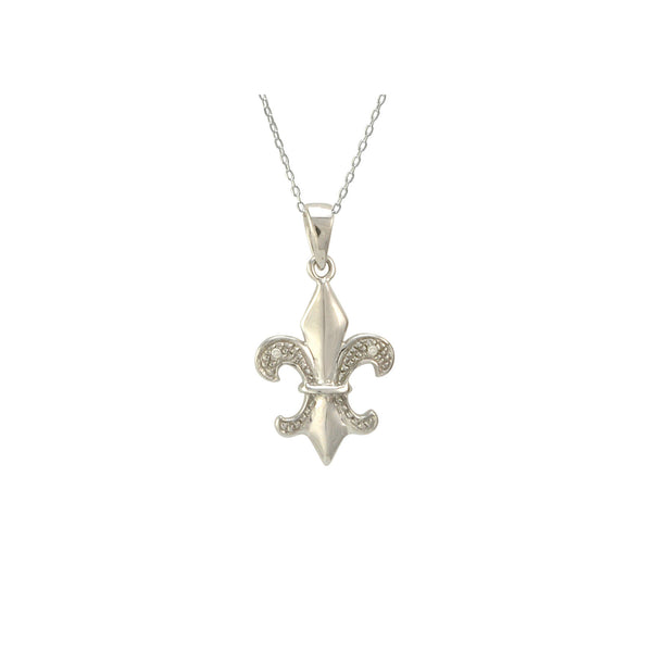 Sterling Silver Fleur De Lis Diamond Necklace - Jewelryland.com