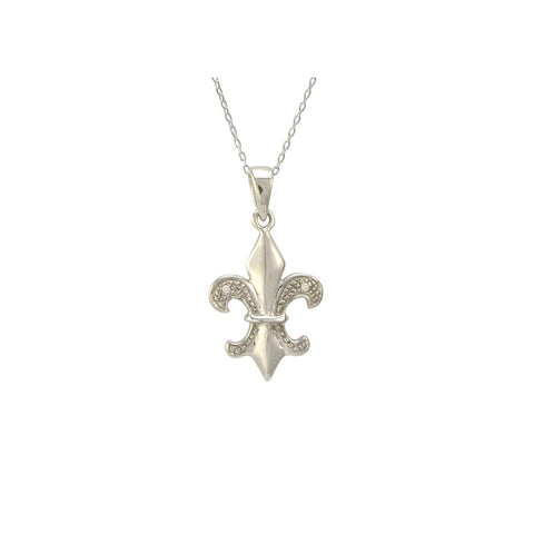 Sterling Silver Fleur De Lis Diamond Necklace - Jewelryland.com