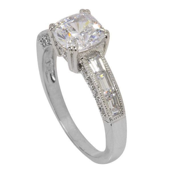 CZ Ring Square Princess Cut High Polish Sterling Silver 7mm - Jewelryland.com