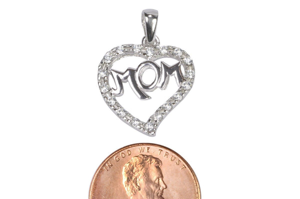 Mom Pendant Heart Clear CZ .925 Sterling Silver - Jewelryland.com