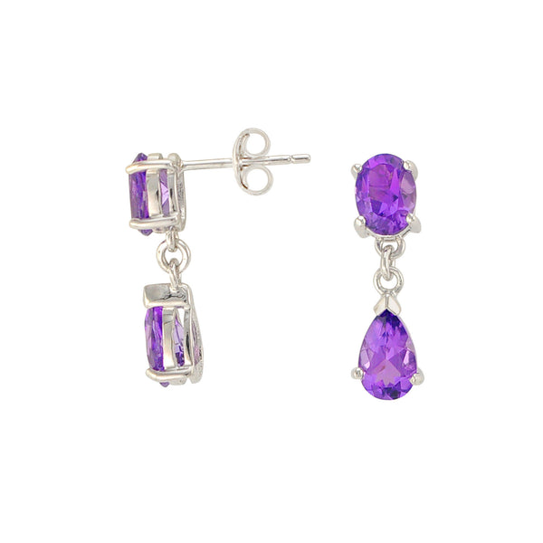 Amethyst Gemstone Teardrop Dangle Earrings 925 Sterling Silver (2.6 cttw) - Jewelryland.com