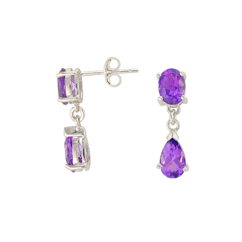 Amethyst Gemstone Teardrop Dangle Earrings 925 Sterling Silver (2.6 cttw) - Jewelryland.com