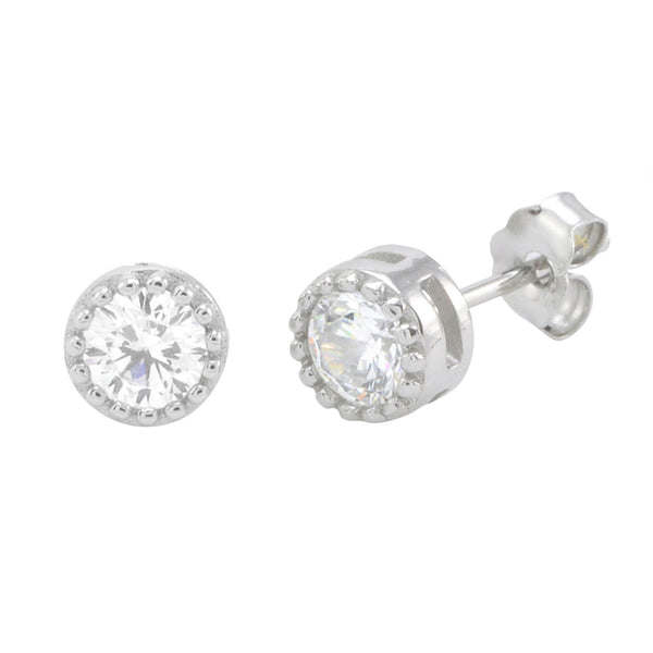 Sterling Silver Round Halo Cubic Zirconia Stud Earrings Micropave 6mm - Jewelryland.com