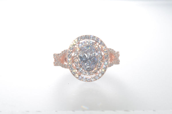 Sterling Silver Rose Gold Plated 1.25ct Oval CZ Ring - Jewelryland.com