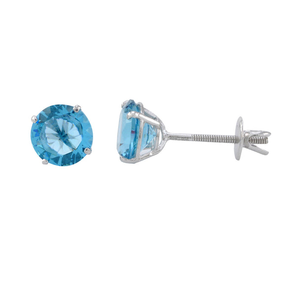 925 Sterling Silver Solitaire CZ Screw Back Stud Earrings Round Blue Topaz - Jewelryland.com