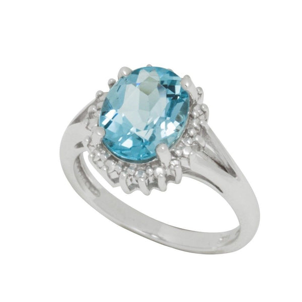 Sterling Silver Blue Topaz and Diamond Ring .01 ct, I-J, I2-I3 - Jewelryland.com