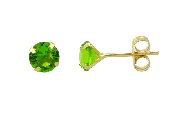 14k Yellow Gold Peridot Green Cubic Zirconia Stud Earrings Round Birthstone CZ - Jewelryland.com