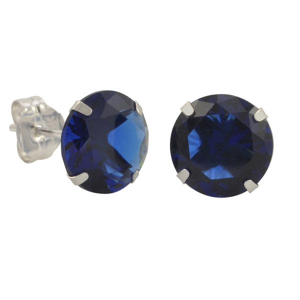 10k White Gold Blue Sapphire CZ Stud Earrings Cubic Zirconia Round Prong Set - Jewelryland.com