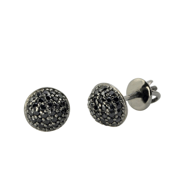 Sterling Silver Black Micropave Stud Earrings Screwbacks 7mm Dome - Jewelryland.com